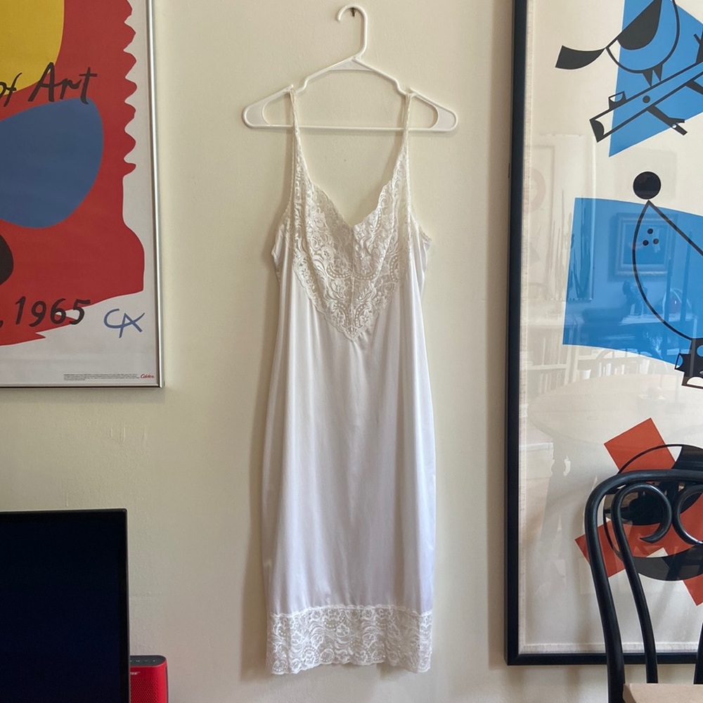 Vintage Silky White Lace Slip
